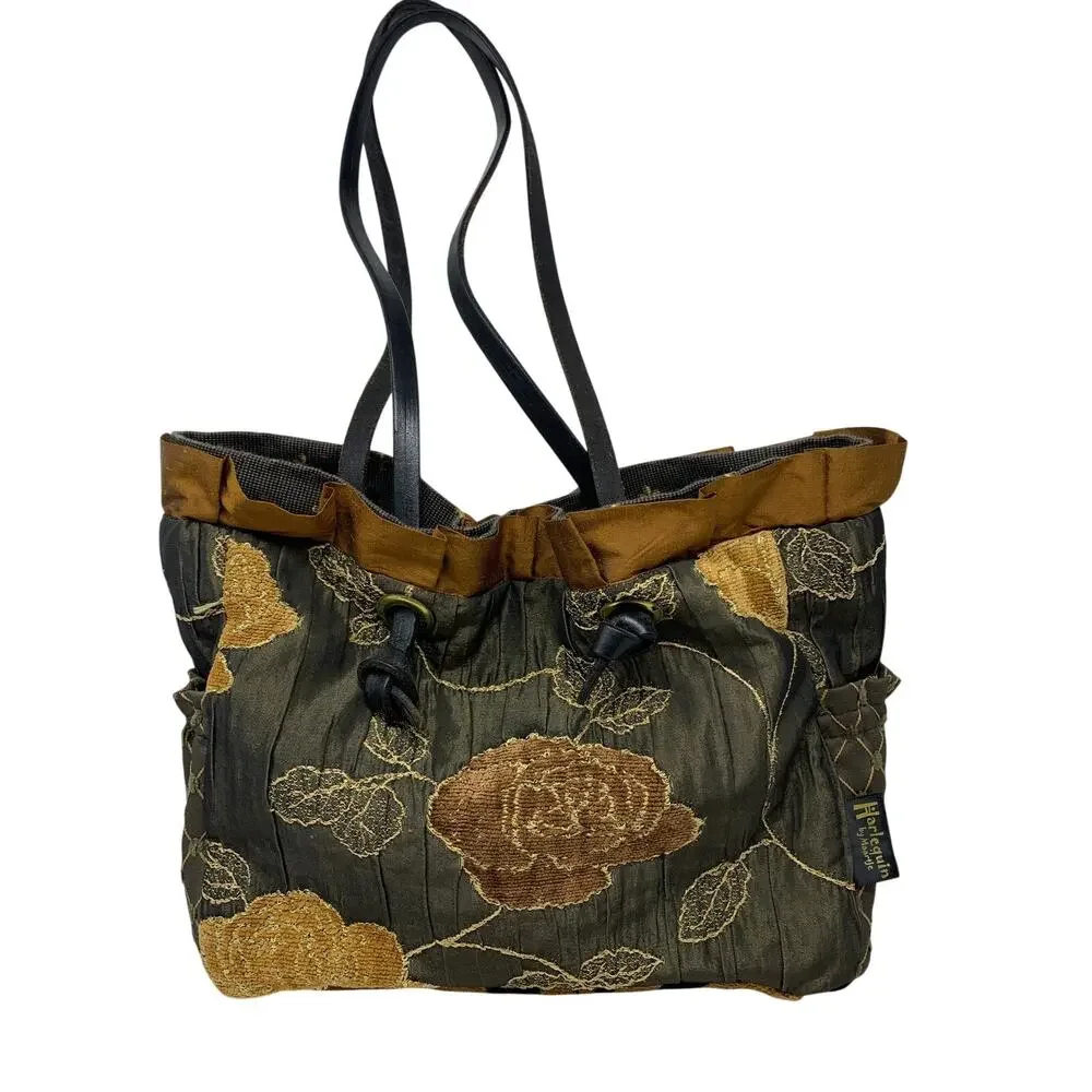 Harlequin by Maartje Chenille Floral Tote Bag Zebra Bottom Leather Strap Boho